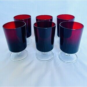 Vintage Arcoroc Luminarc France Red Ruby Stemware Cordial Glasses 5 oz Set of 6
